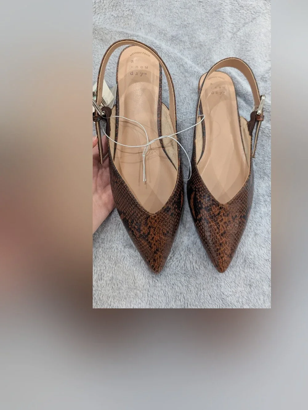 a new day Brown Snake-Print Pointed Toe Slingback Flats